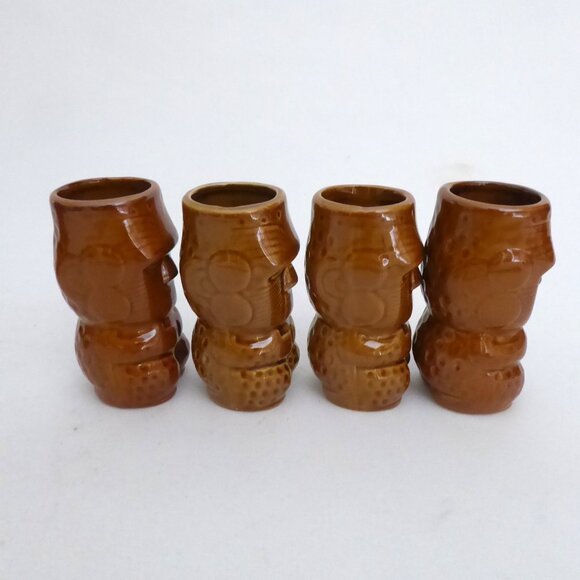 NEW VINTAGE EASTER ISLAND MAORI MOAI TOTEM BROWN CERAMIC TIKI MUG SHOT LOT OF 6 - Picture 11 of 13